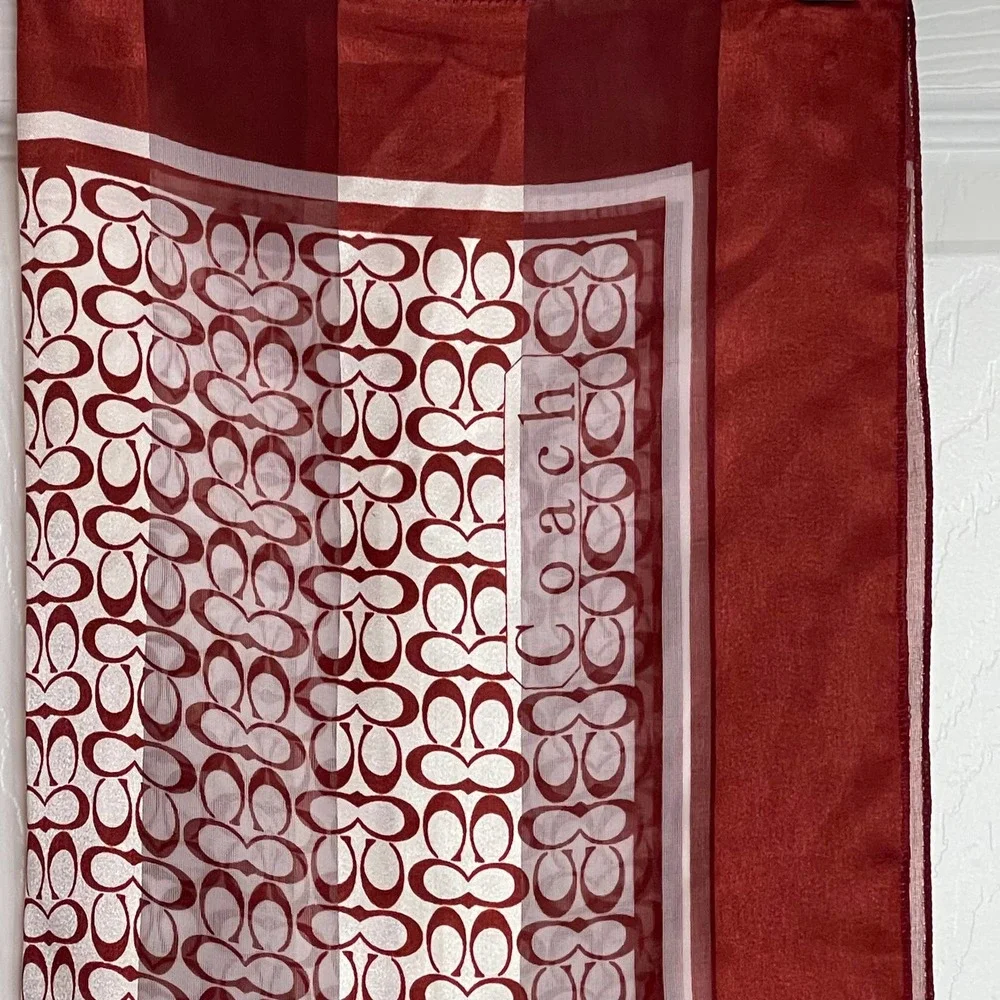 Coach Logo Red Square Scarf Soft Satin 38" X 38"_3